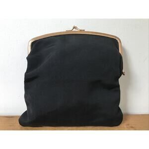 Vintage Budd Leather Womens Fabric Black Clasp Clutch w Mini Bag Change Purse 9"